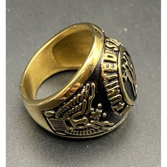 US Veteran Gold Tone Signet Ring Size 8 Military Tribute Unisex All Branches - Picture 5 of 12